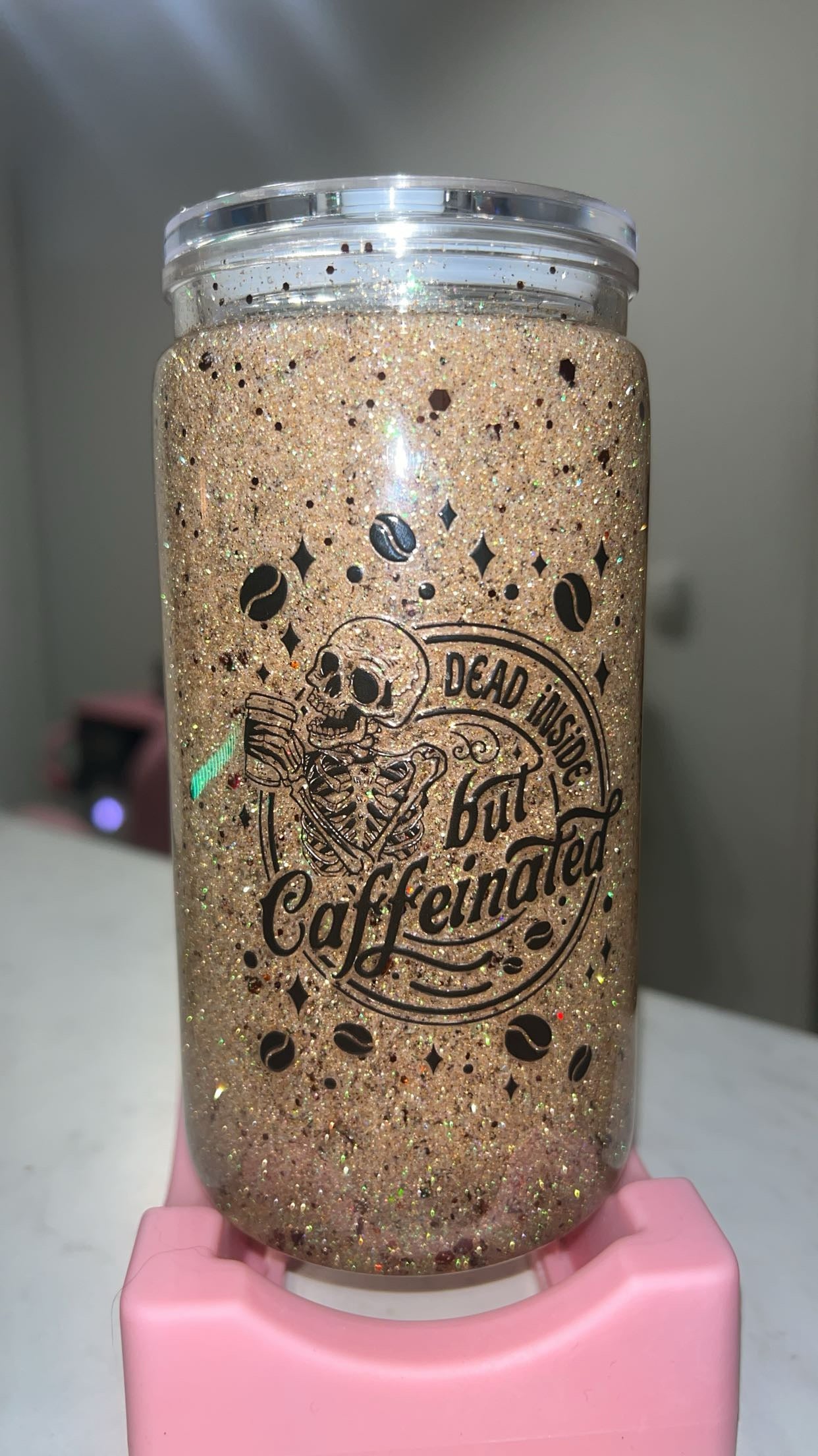 But First, Caffeinated | 16oz Fast Drip Glitter Tumbler | Hidden Paw Cup