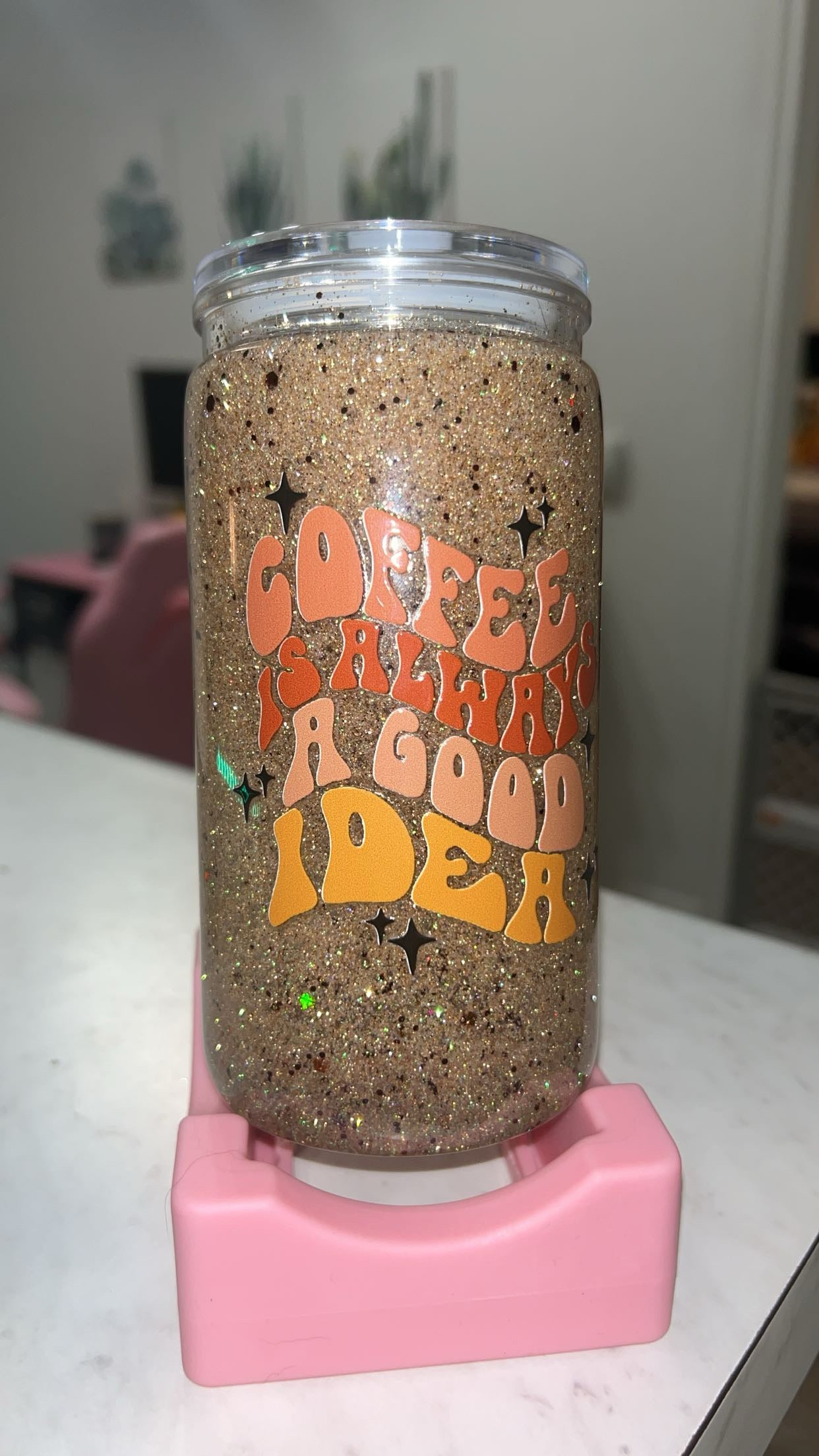 But First, Caffeinated | 16oz Fast Drip Glitter Tumbler | Hidden Paw Cup