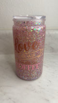 Love is in the Air & It Smells Like Coffee | 16oz Glitter Tumbler | Handmade Cup