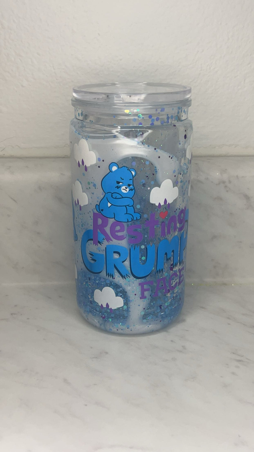☔️ Moody Bear Glitter Cup | 16oz Snow Globe
