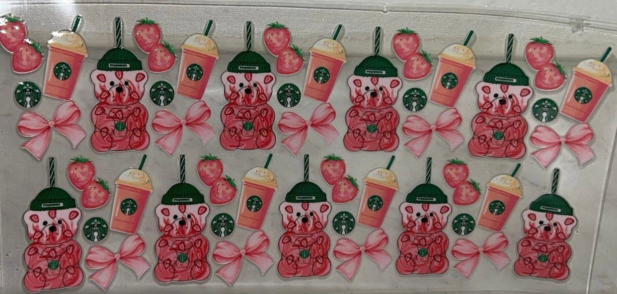 🍓 Pink Café Bear Wrap | 16oz Cup Wrap