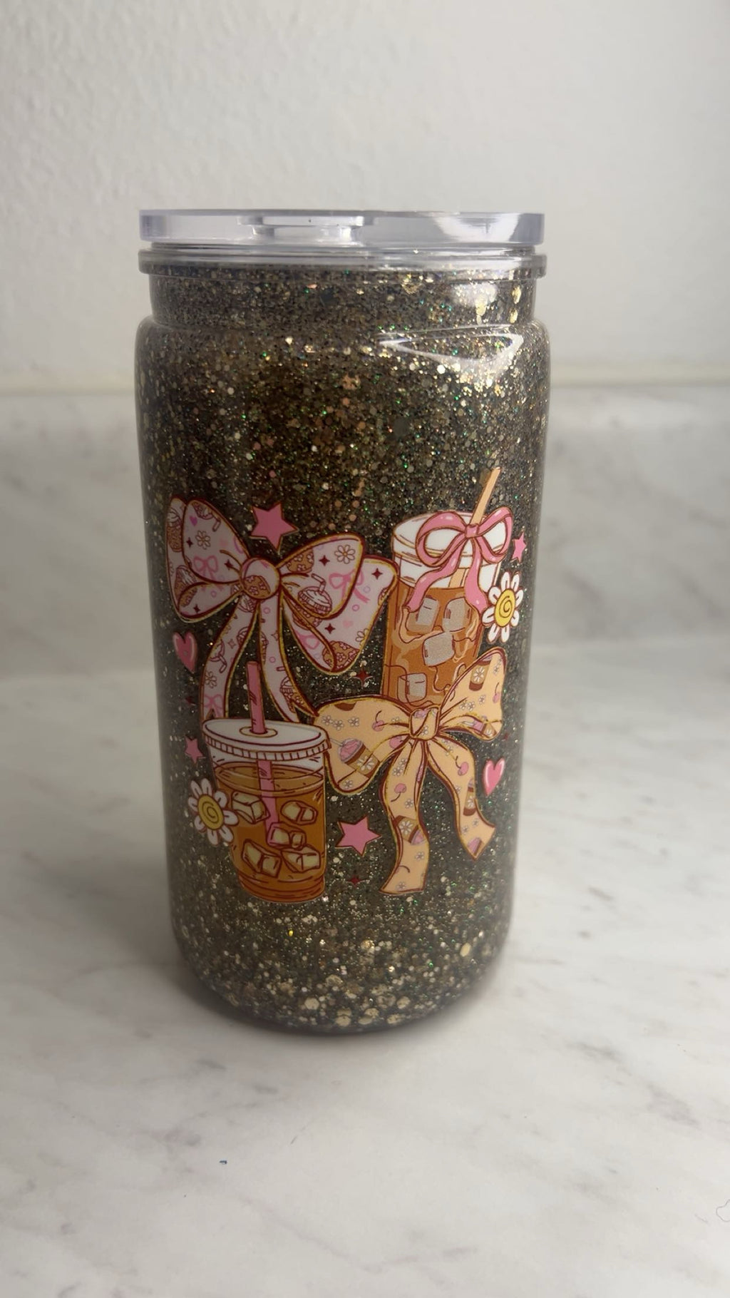 Running on Caffeine & Chaos | 16oz Snow Globe Tumbler | Glitter Cup