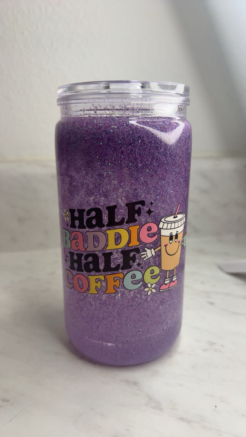 Half Baddie Half Coffee | 16oz Quick Glitter Tumbler | Handmade Cup