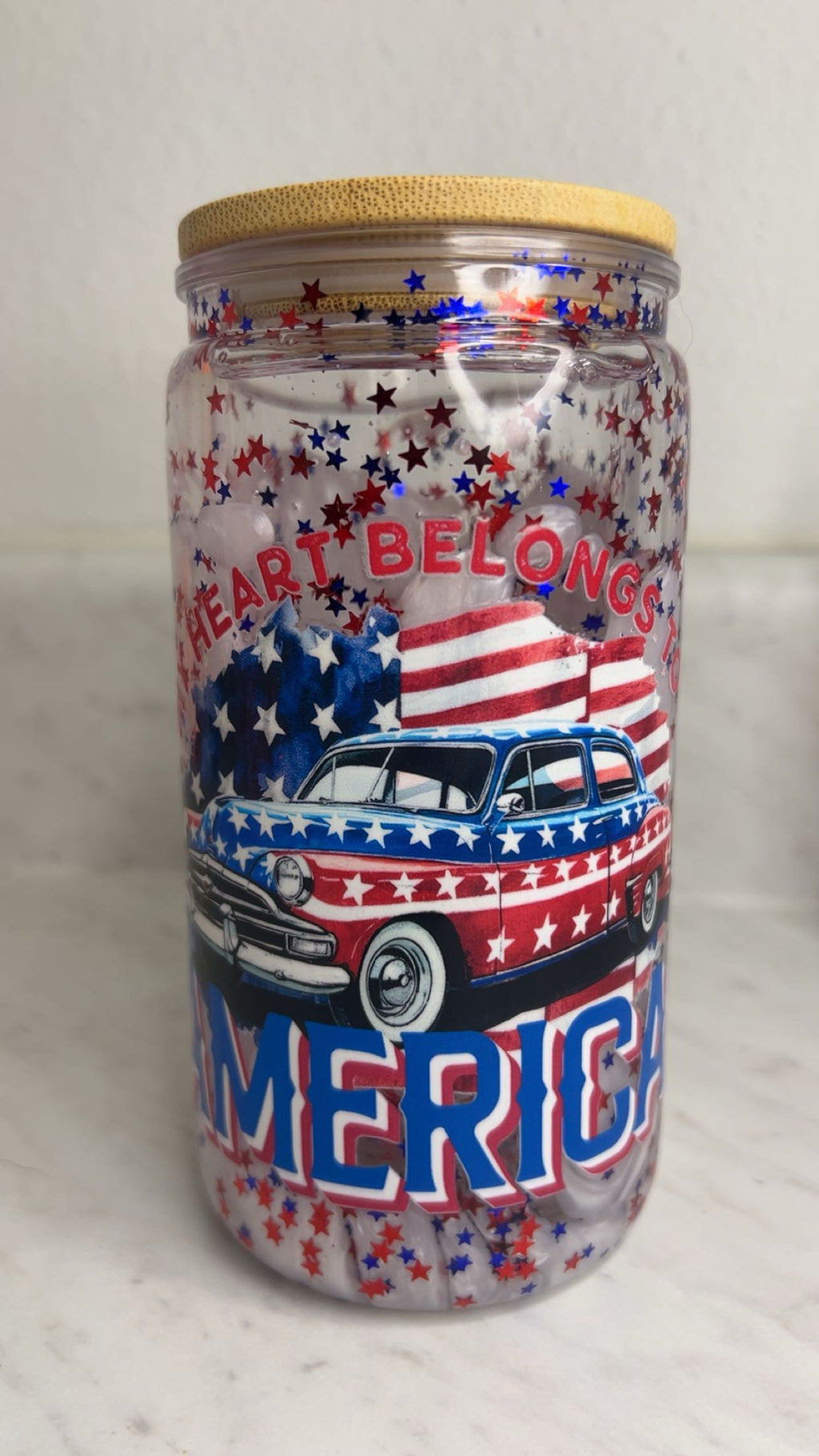 🇺🇸 Heart Belongs to America Glitter Cup | 16oz Snow Globe