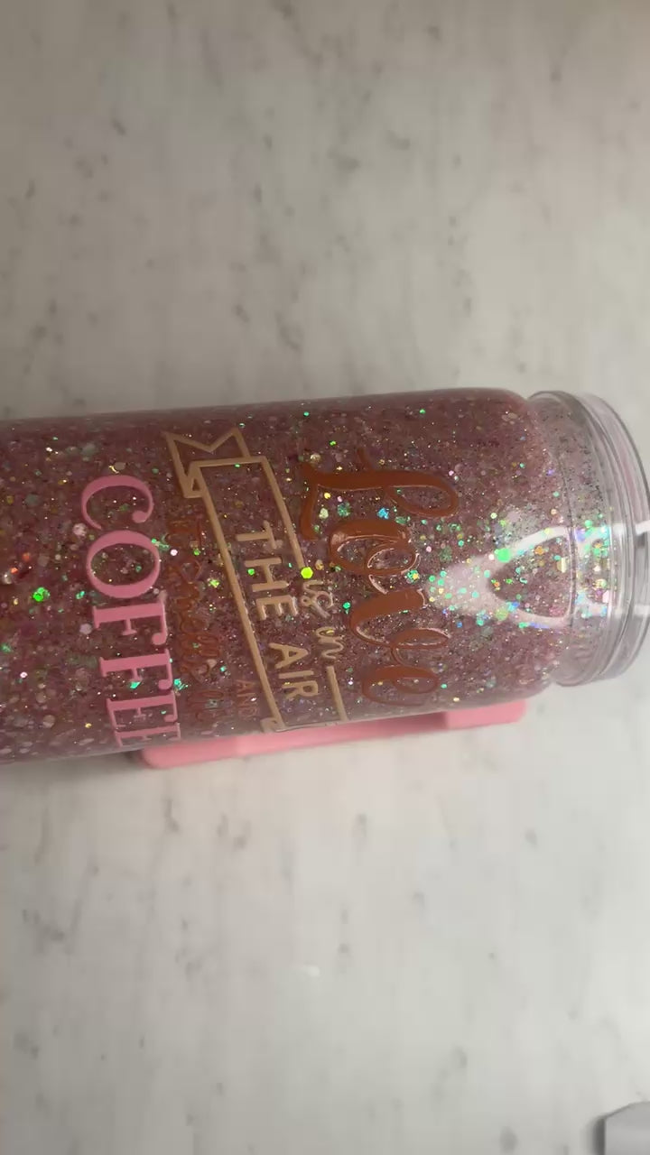 Love is in the Air & It Smells Like Coffee | 16oz Glitter Tumbler | Handmade Cup
