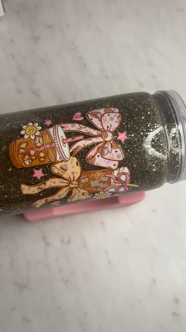 Running on Caffeine & Chaos | 16oz Snow Globe Tumbler | Glitter Cup