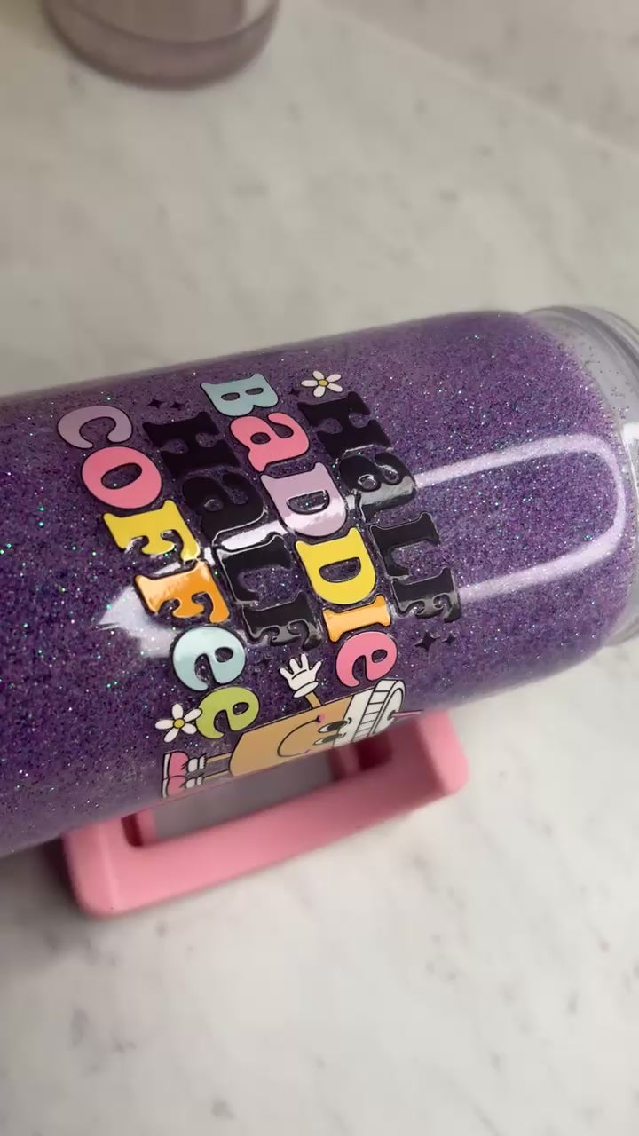 Half Baddie Half Coffee | 16oz Quick Glitter Tumbler | Handmade Cup