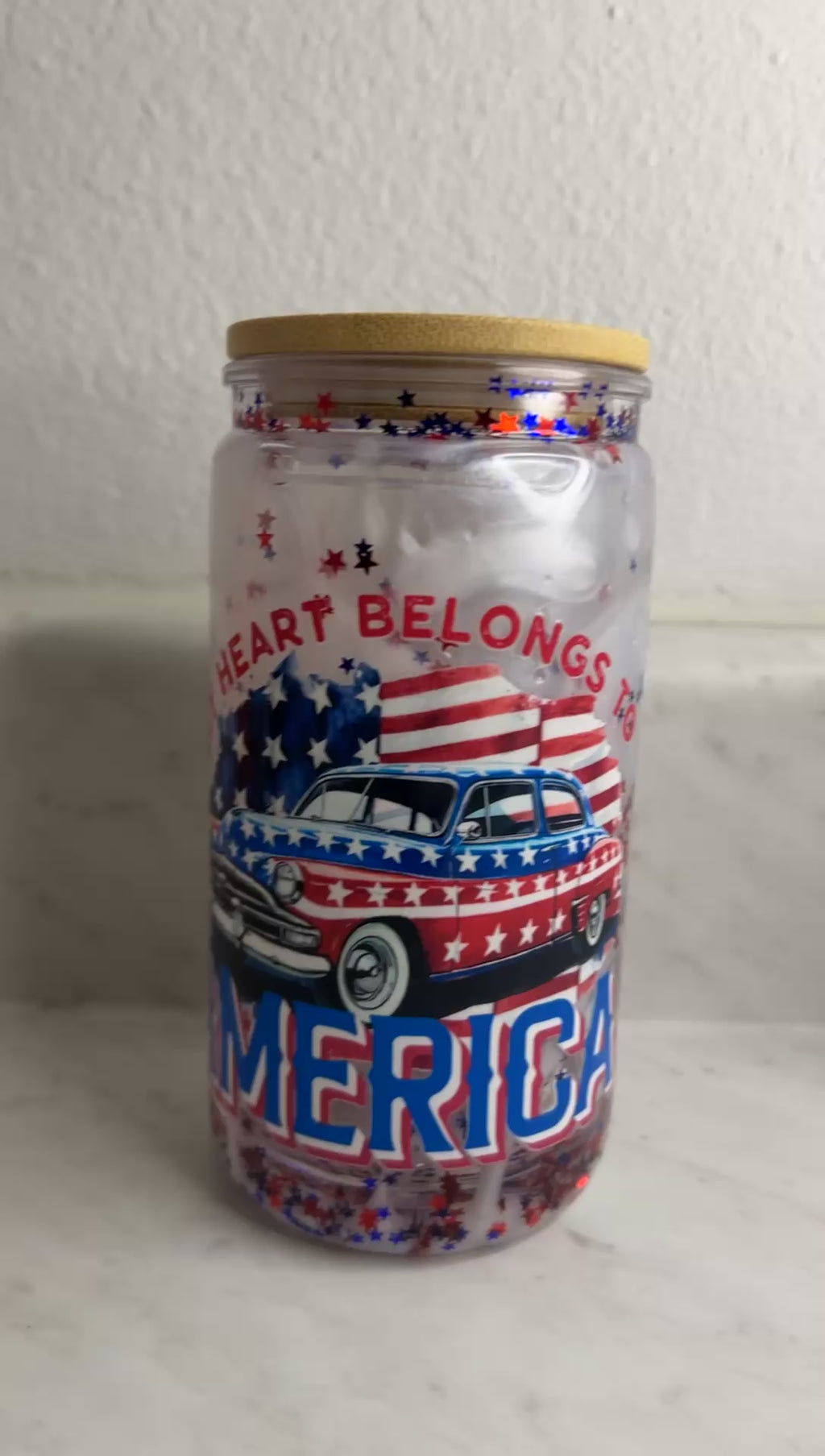🇺🇸 Heart Belongs to America Glitter Cup | 16oz Snow Globe