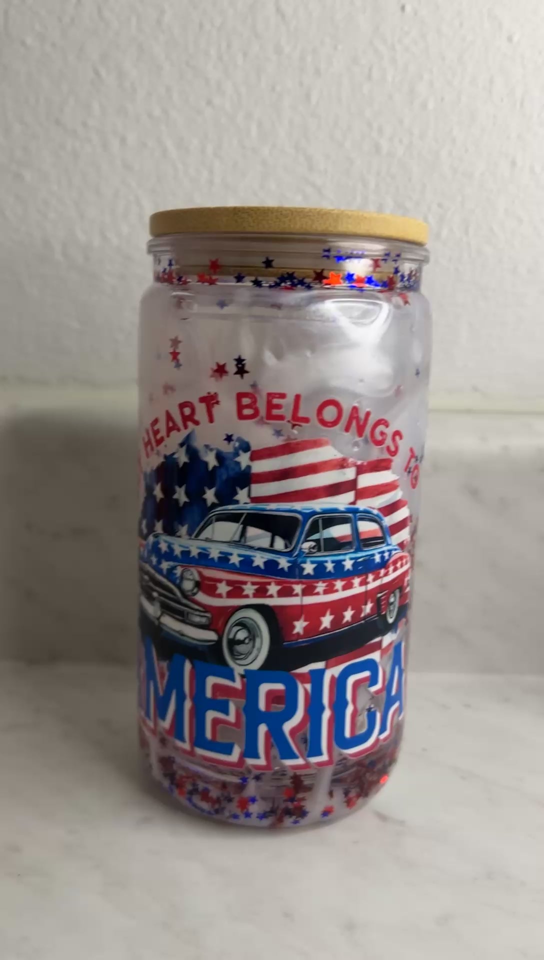 🇺🇸 Heart Belongs to America Glitter Cup | 16oz Snow Globe