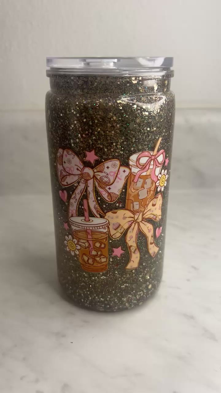 Running on Caffeine & Chaos | 16oz Snow Globe Tumbler | Glitter Cup